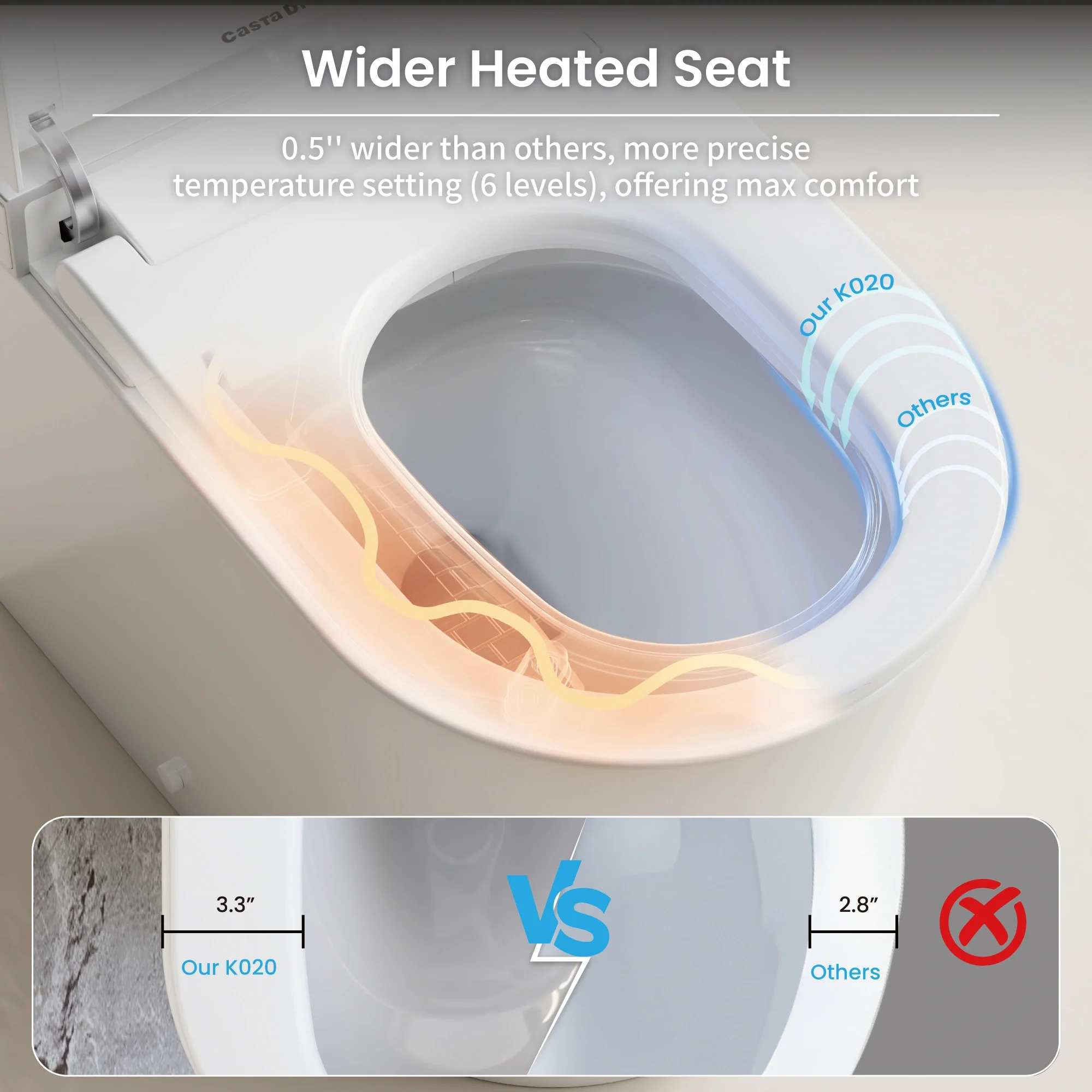 CASTA DIVA CD-K020 – Smart Toilet with Wider Seat, Heated Seat & Foot Sensor - Image 5