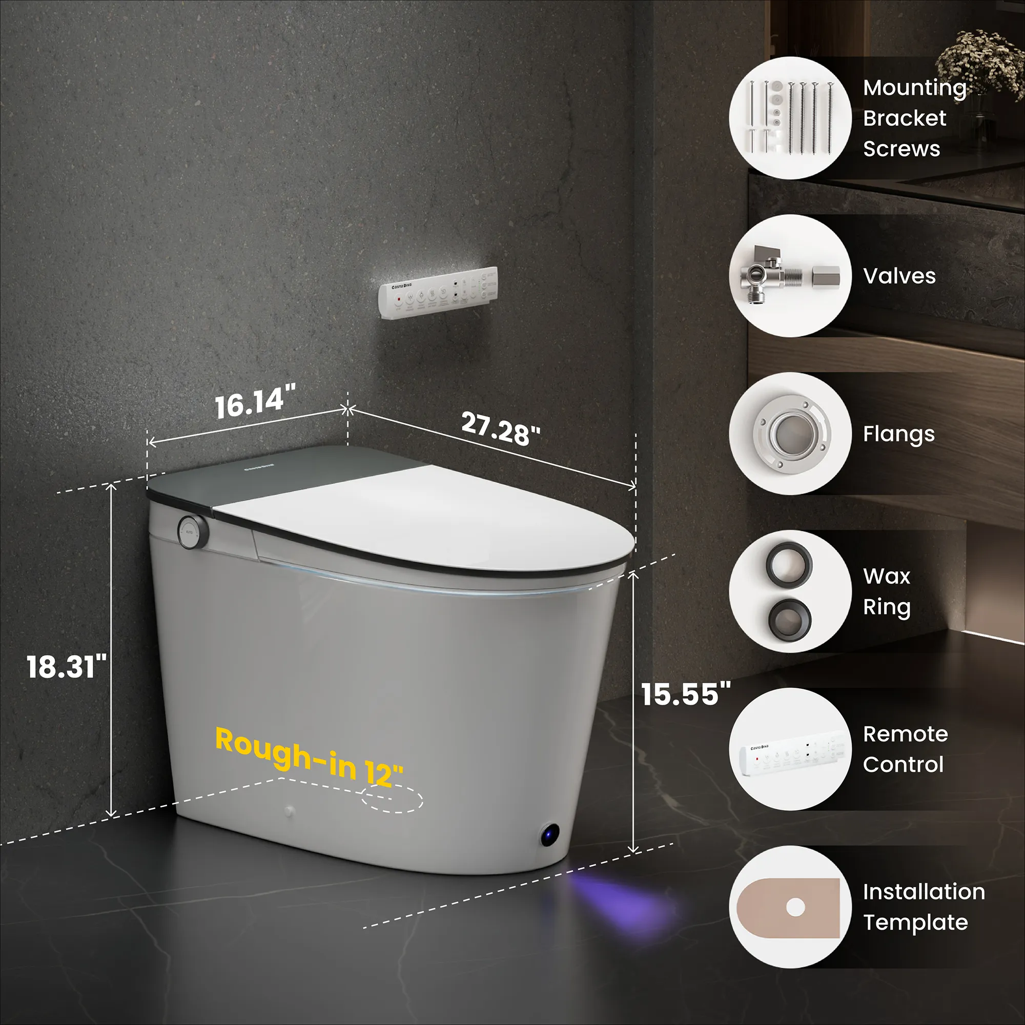CASTA DIVA CD-K030ULTRA – Smart Toilet with Microgravity Adaptive Heated Seat, Auto Open/Close, Foam Shield & Nano Burst Sterilization - Image 12