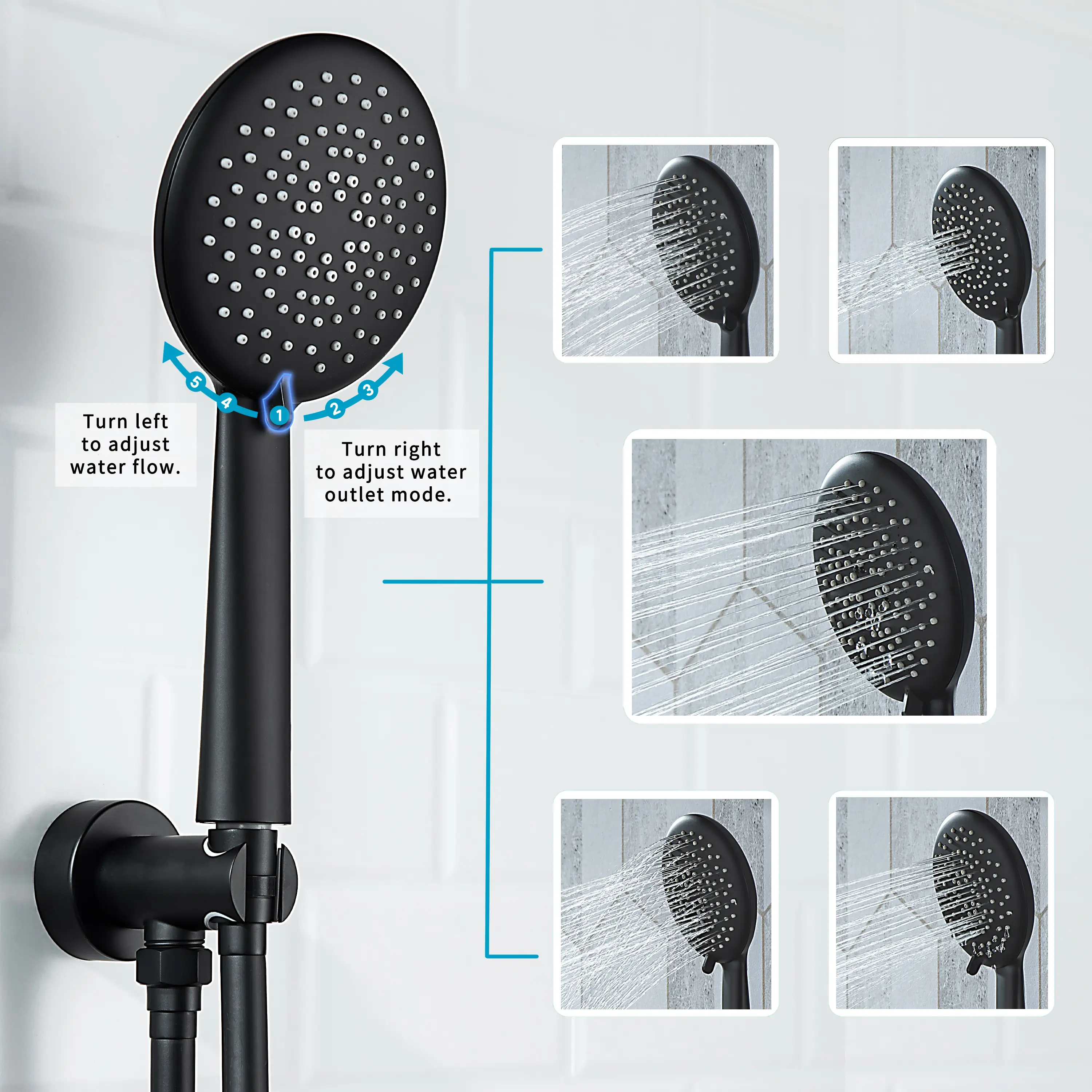 Casta Diva Rain Shower Head with Handheld Spray, Round, Black | CD-S01B - Image 4