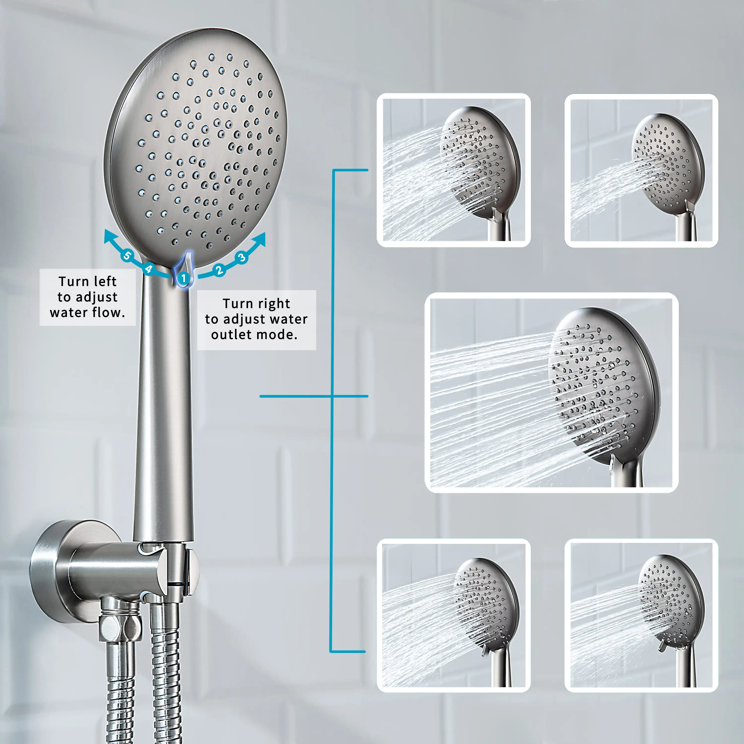 Casta Diva Rain Shower Head with Handheld Spray, Round, Brushed Nickel | CD-S01BN - Image 4