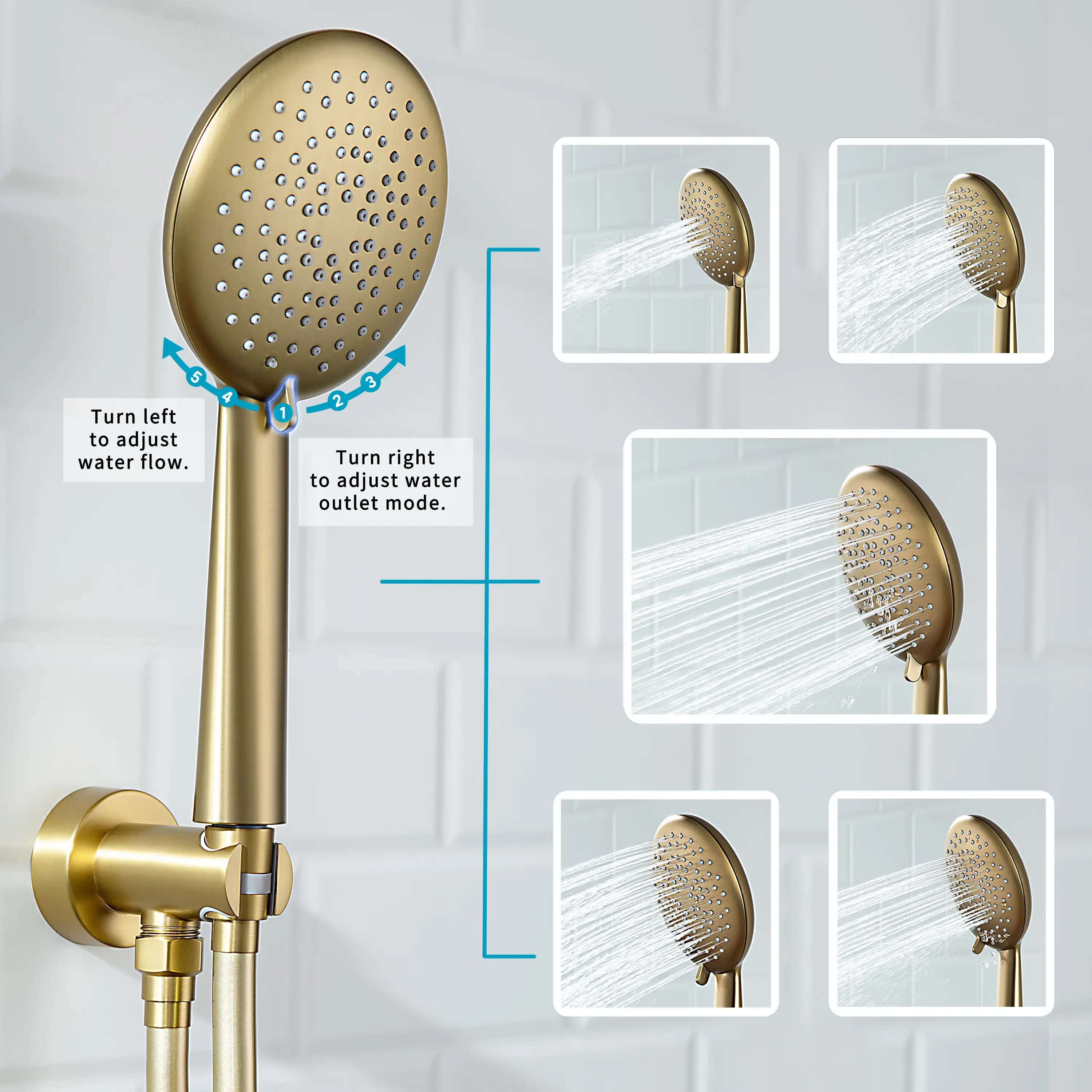 Casta Diva Rain Shower Head with Handheld Spray, Round, Brushed Gold | CD-S01G - Image 4