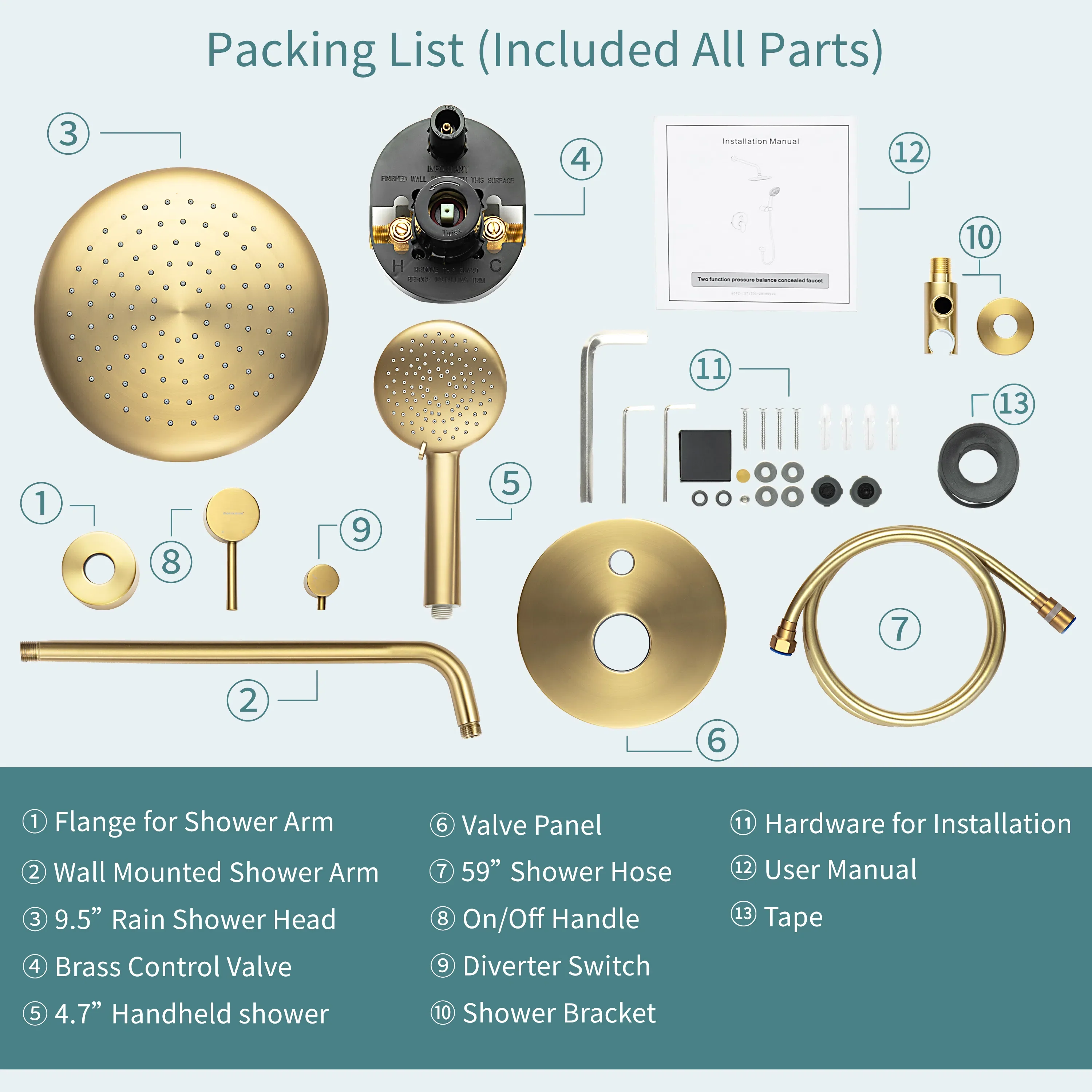 Casta Diva Rain Shower Head with Handheld Spray, Round, Brushed Gold | CD-S01G - Image 6