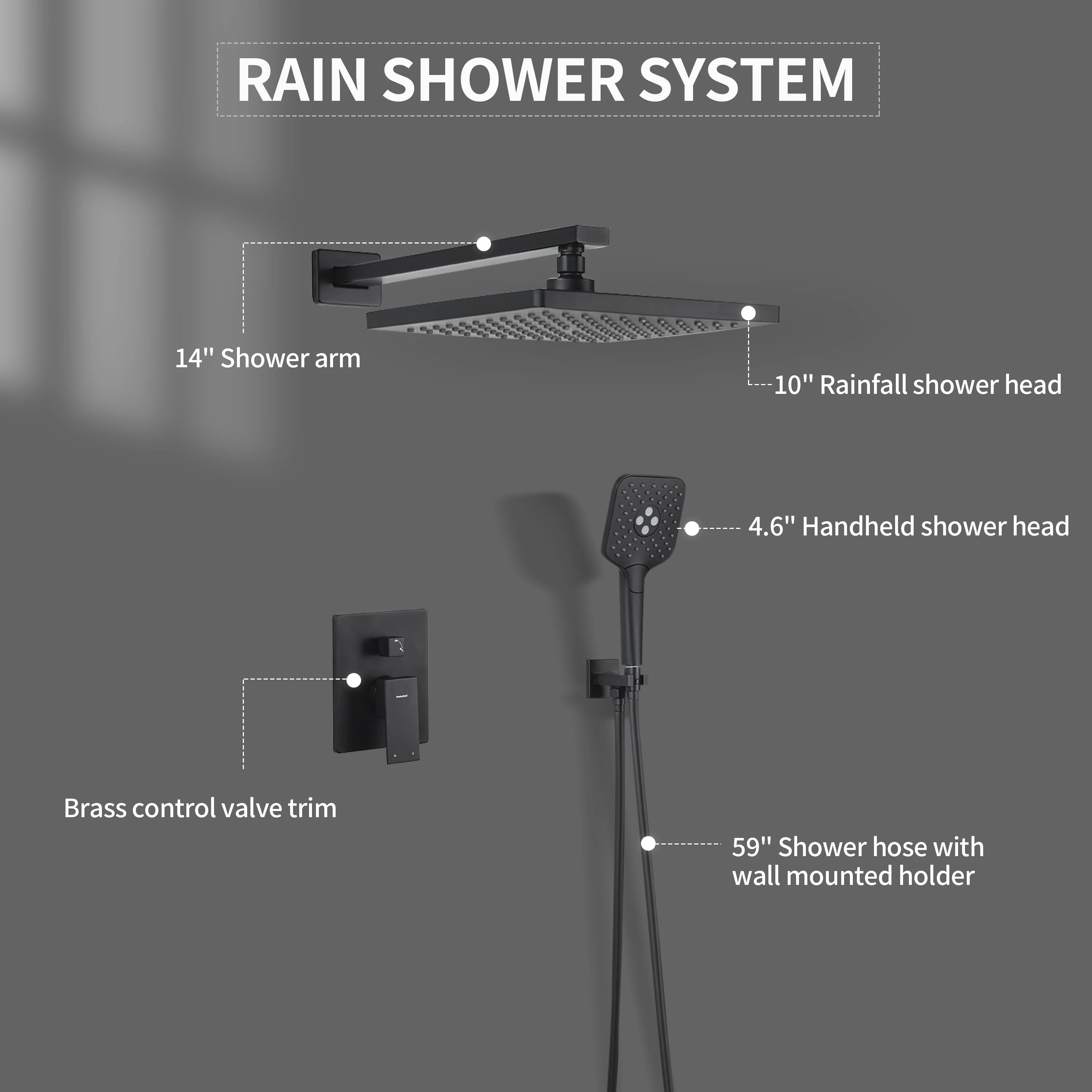 Casta Diva Rain Shower Head with Handheld Spray, Square, Black | CD-S02B - Image 8