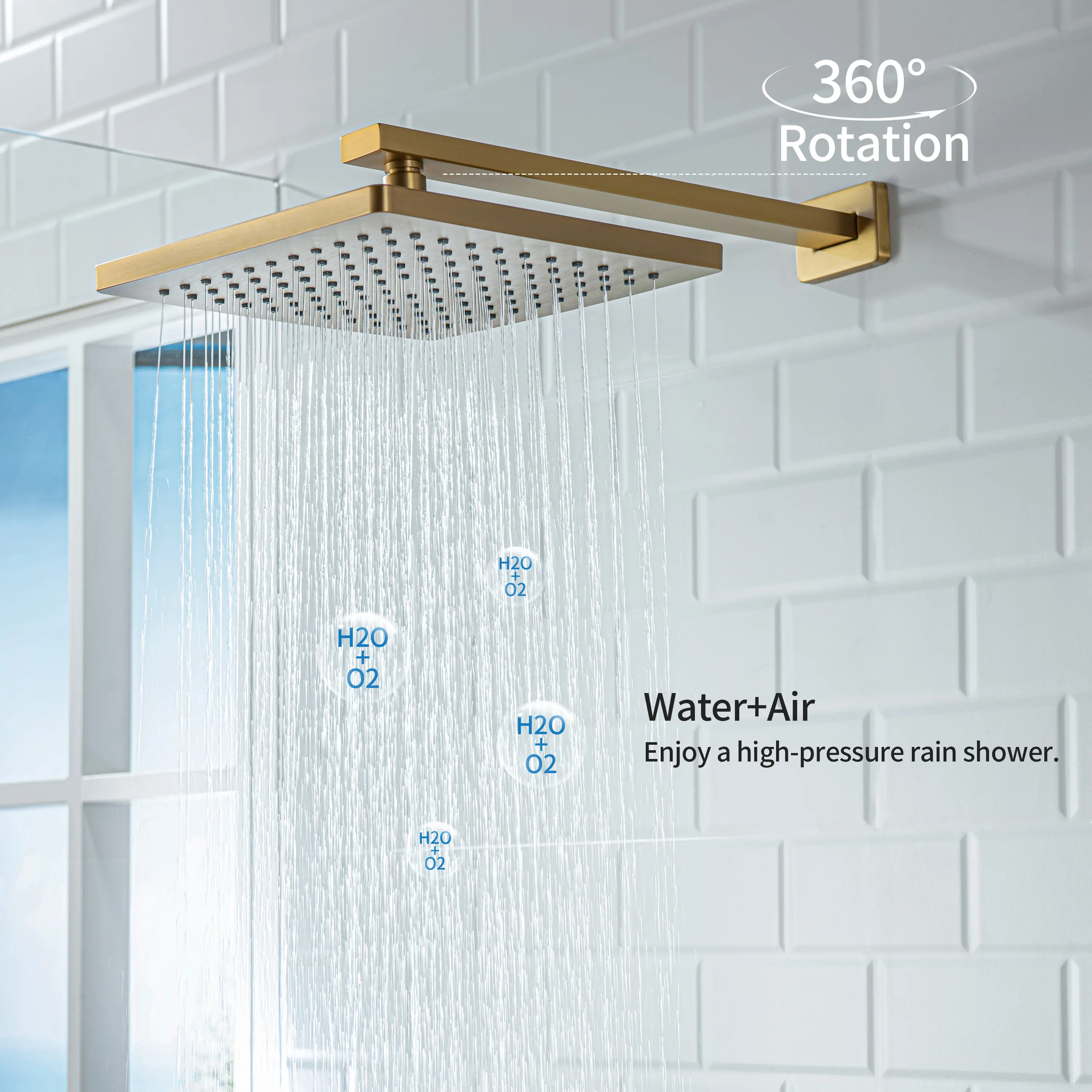 Casta Diva Rain Shower Head with Handheld Spray, Square, Brushed Gold | CD-S02G - Image 4