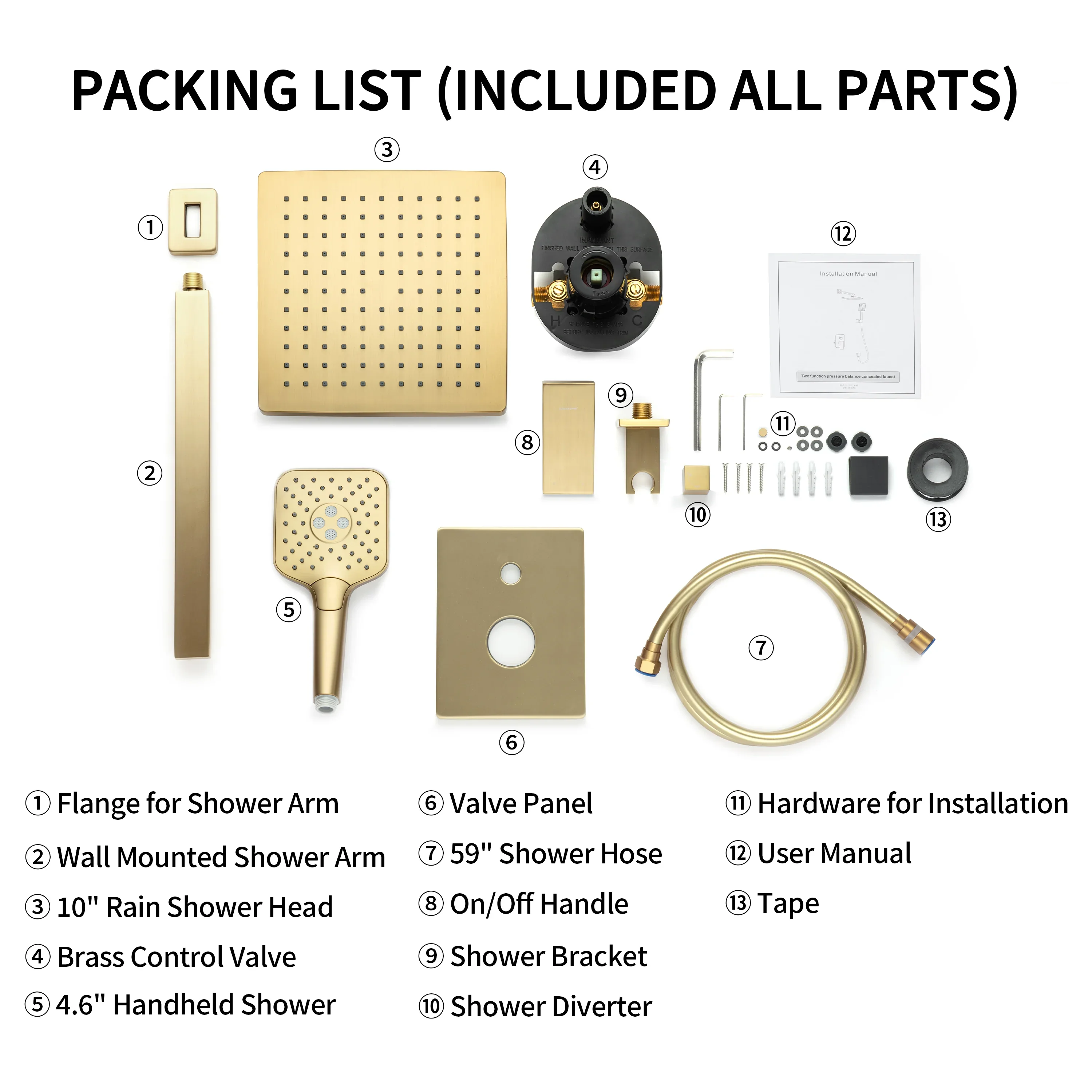 Casta Diva Rain Shower Head with Handheld Spray, Square, Brushed Gold | CD-S02G - Image 8
