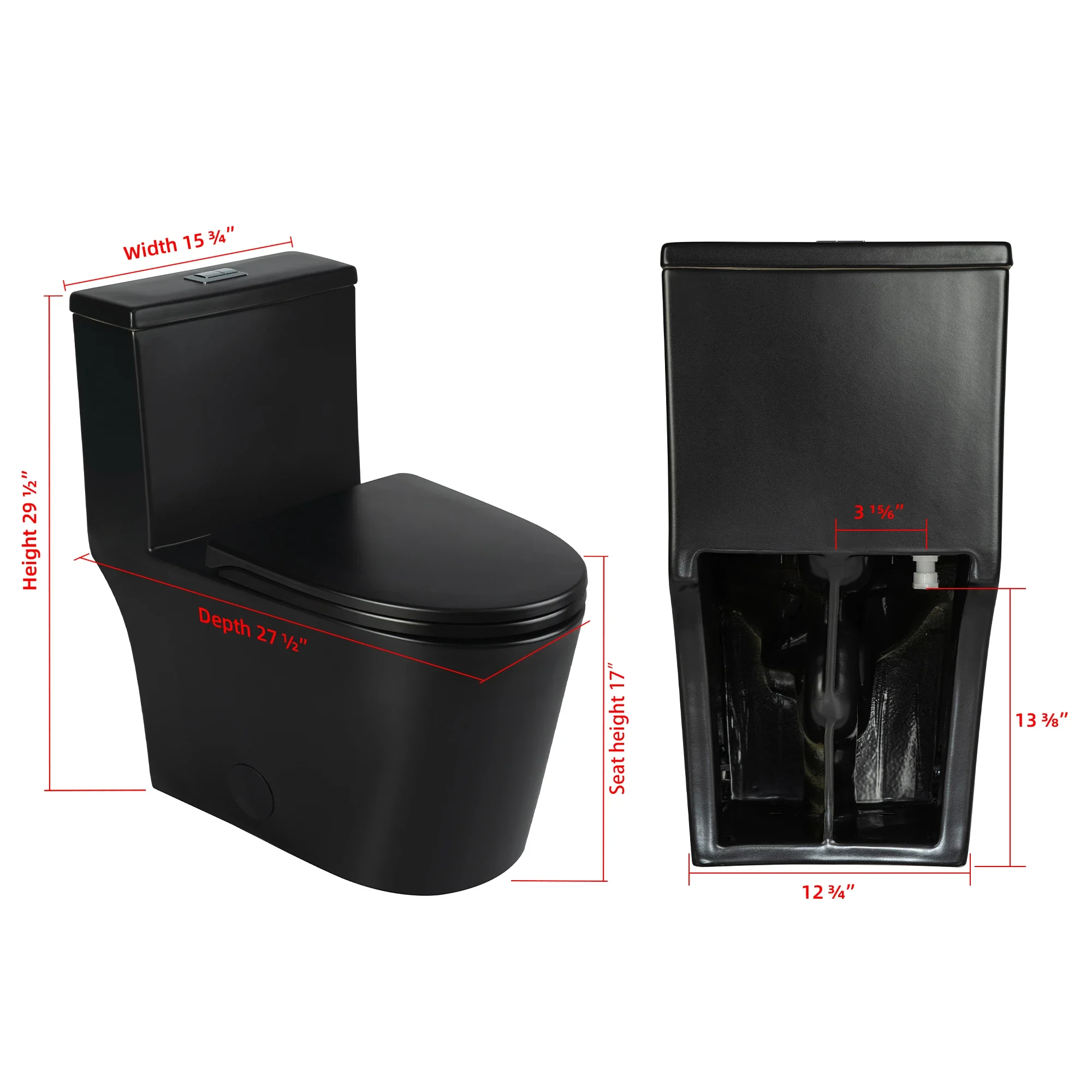 CASTA DIVA CD-T002 – One-Piece Elongated Toilet with Dual Flush 0.9/1.28 GPF, 12'' Rough-in, Black - Image 6