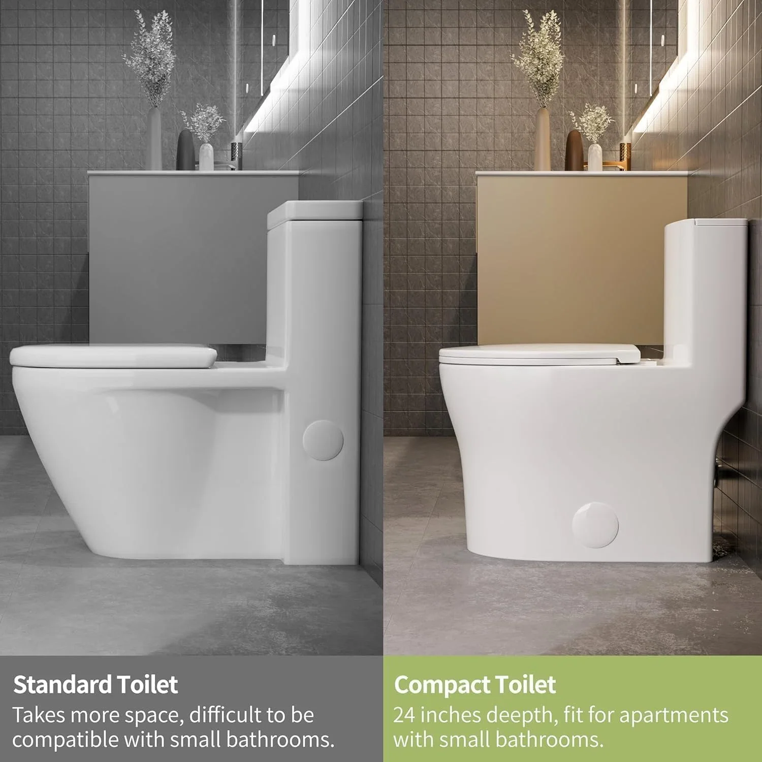 CASTA DIVA CD-T003 – One-Piece Round Toilet with Dual Flush 0.9/1.28 GPF, 12'' Rough-in, White - Image 3