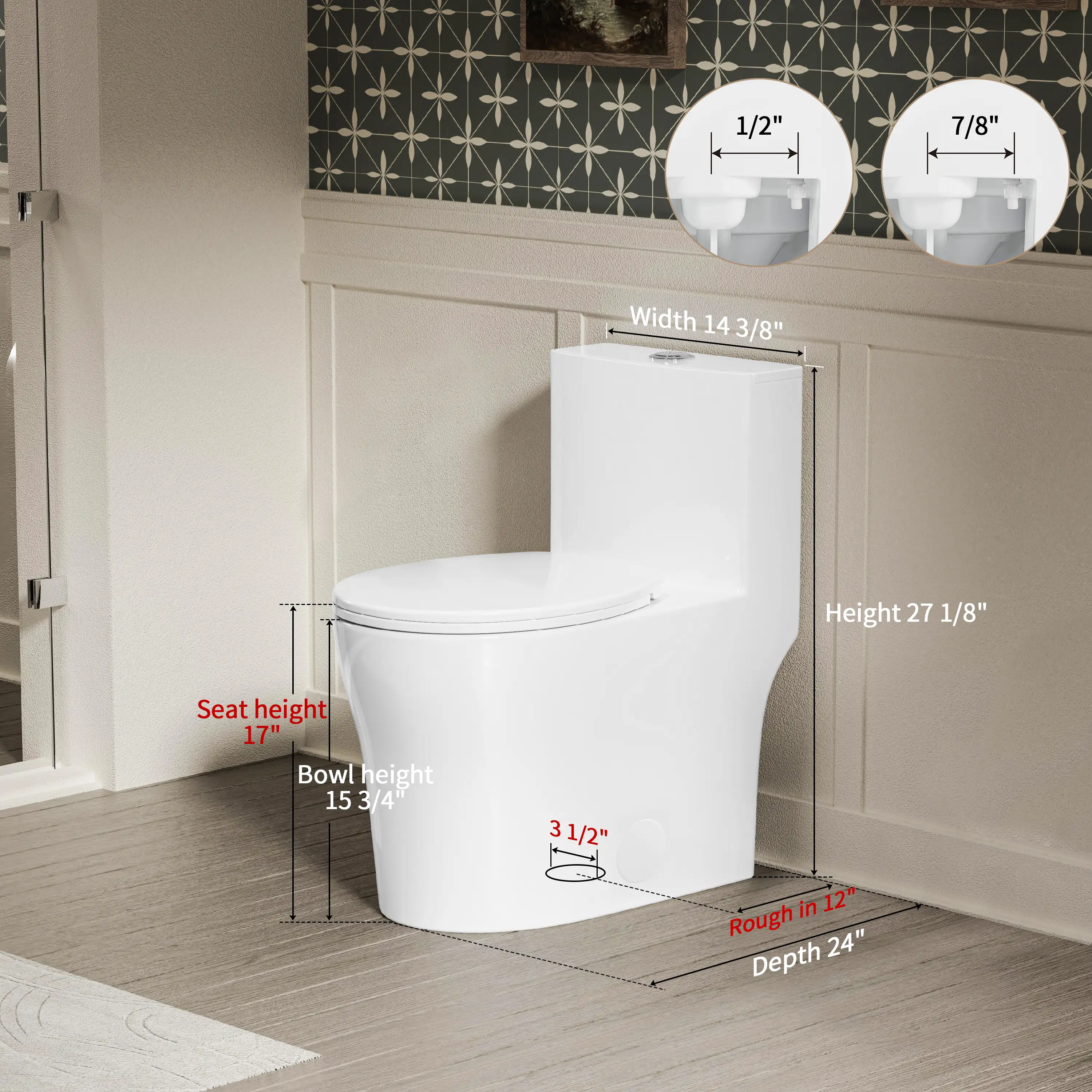 CASTA DIVA CD-T003 – One-Piece Round Toilet with Dual Flush 0.9/1.28 GPF, 12'' Rough-in, White - Image 4
