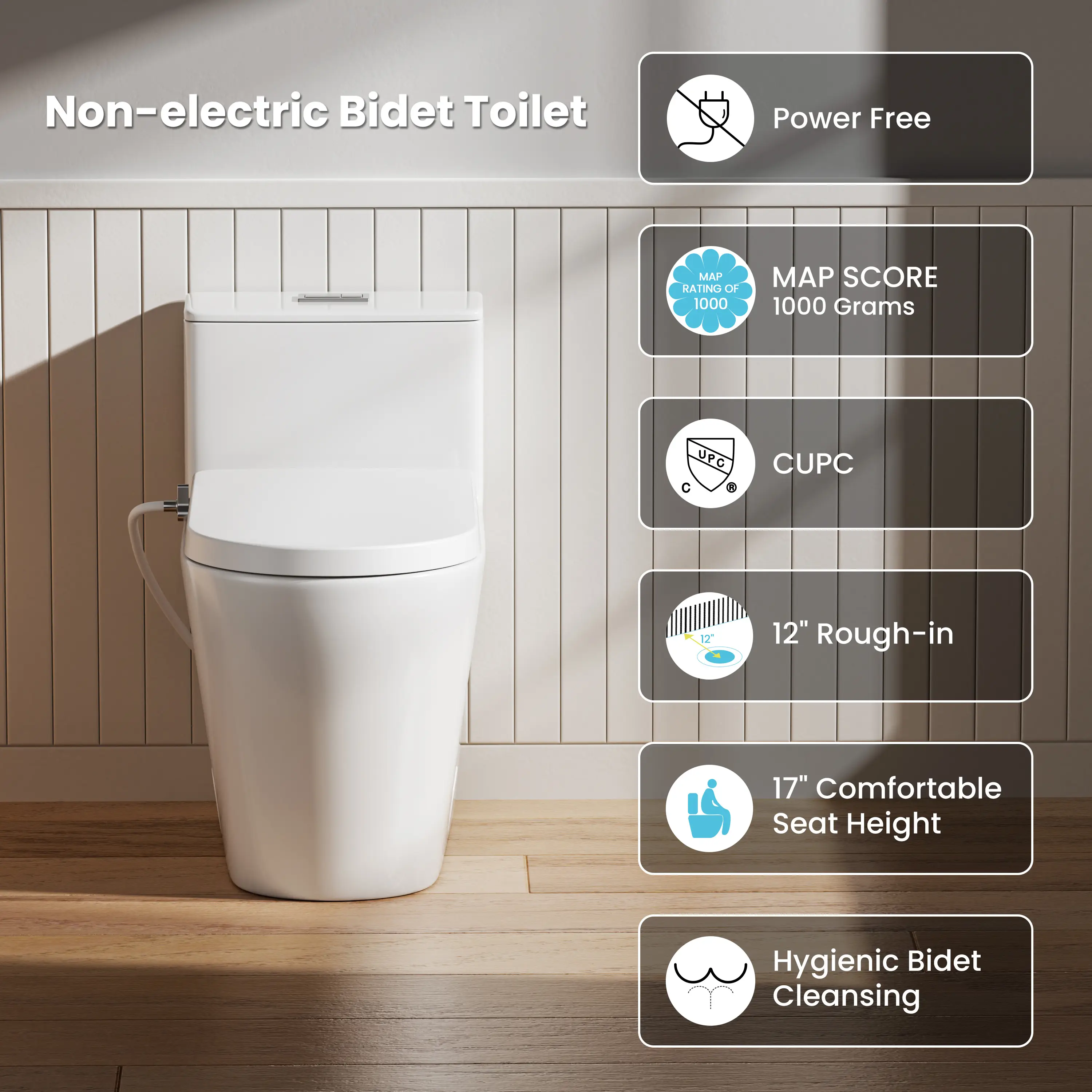 CASTA DIVA CD-T005C Elongated Non-Electric Bidet Toilet | Dual Flush, Adjustable Wash, Soft Close, Easy Install - Image 5