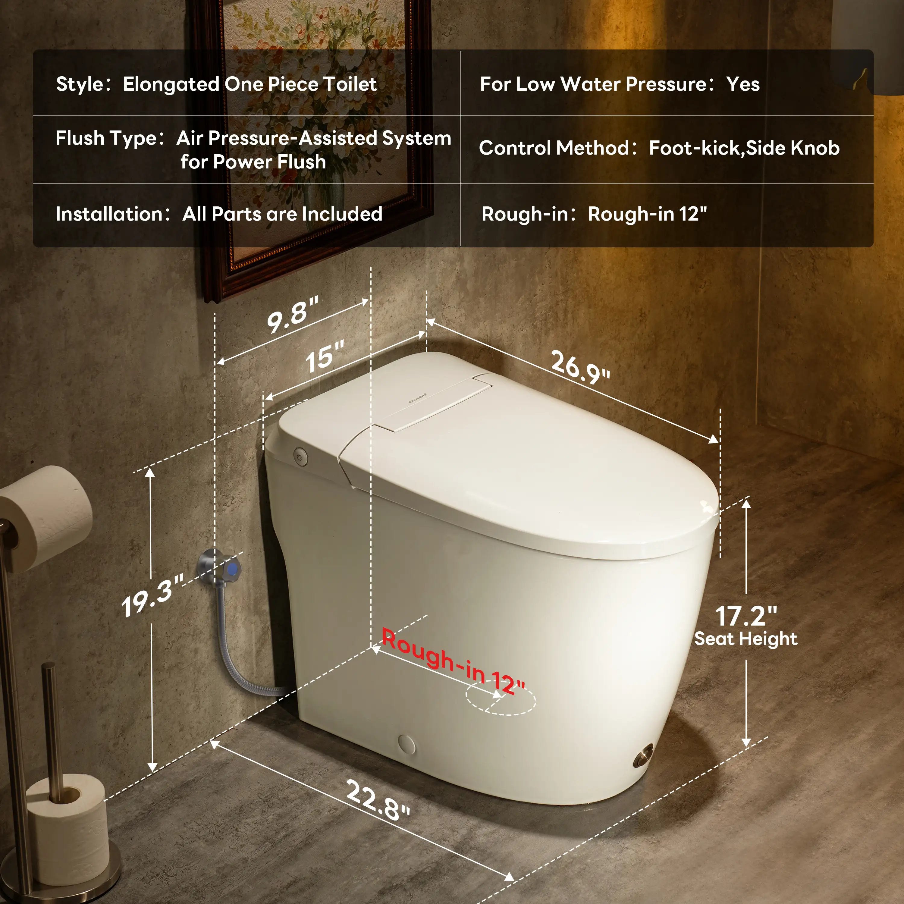 CASTA DIVA CD-W001 – One-Piece ADA Non-Electric Toilet with Air-Assisted Flush & Seamless Design - Image 13