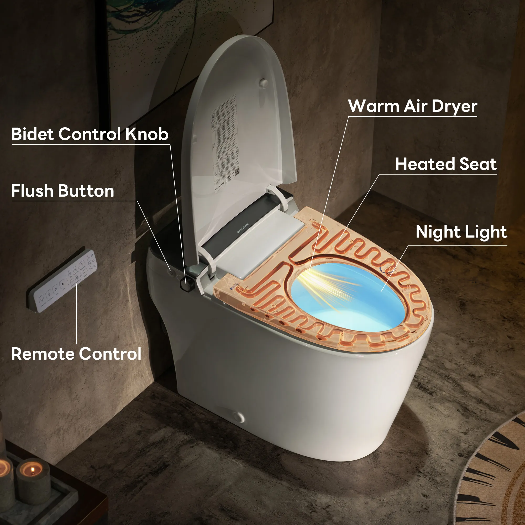 CASTA DIVA CD-W10V-PRO -  Smart Toilet with Air-Assisted Flush, Auto Open Lid, Foam Shield & UV Sterilization - Image 7